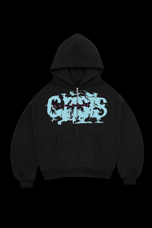 BLACK CRISIS ZIP-UP HOODIE